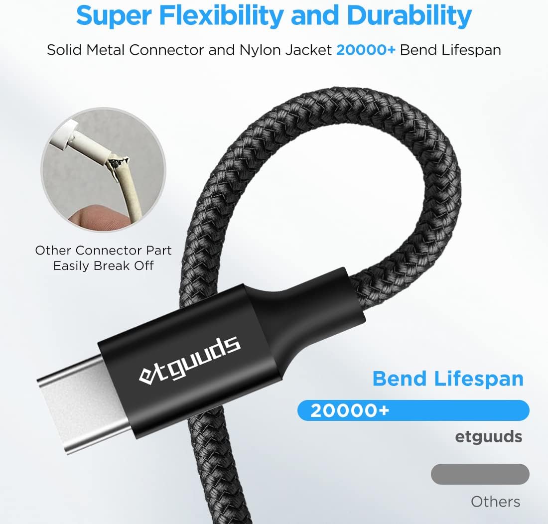 Long USB C Cable [12ft, 2-Pack], etguuds Fast Charging USB A to Type C Charger Cable Braided for Samsung Galaxy S22 S21 S20 Ultra 5G S10 S10E S9 Note 20 10 9, A10e A20 A33 A32 A50 A70, LG, Moto, Pixel