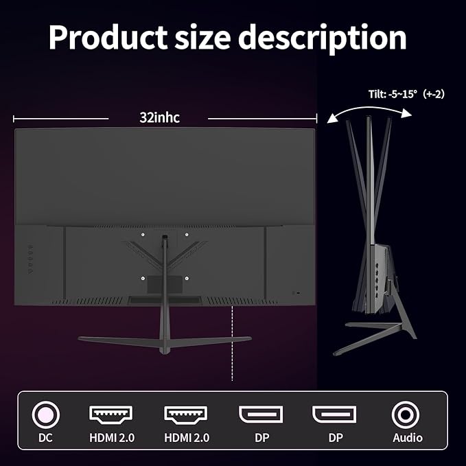 ZZA 32 Inch Curved Monitor 4k, Computer Screen 60HZ 4k UHD(3840 * 2160P) 3000R VA Panel, Gaming Monitor 4K AMD Freesync, 100% sRGB HDR10 Wall Mountable Installs(HDMI 2.0/DP 1.4 * 2)