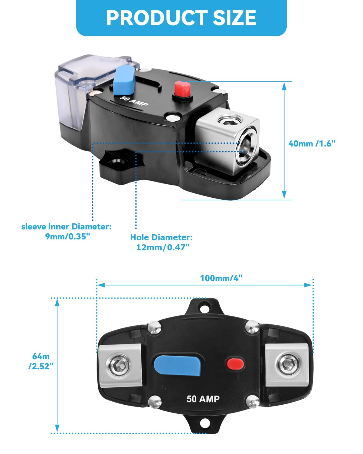80 Amp Circuit Breaker 12-48 Volt DC 80A Self Recovery Resettable High Amp Circuit Breaker with Manual Reset Button for Automotive RV Marine Boat Car Audio and Amps Protection
