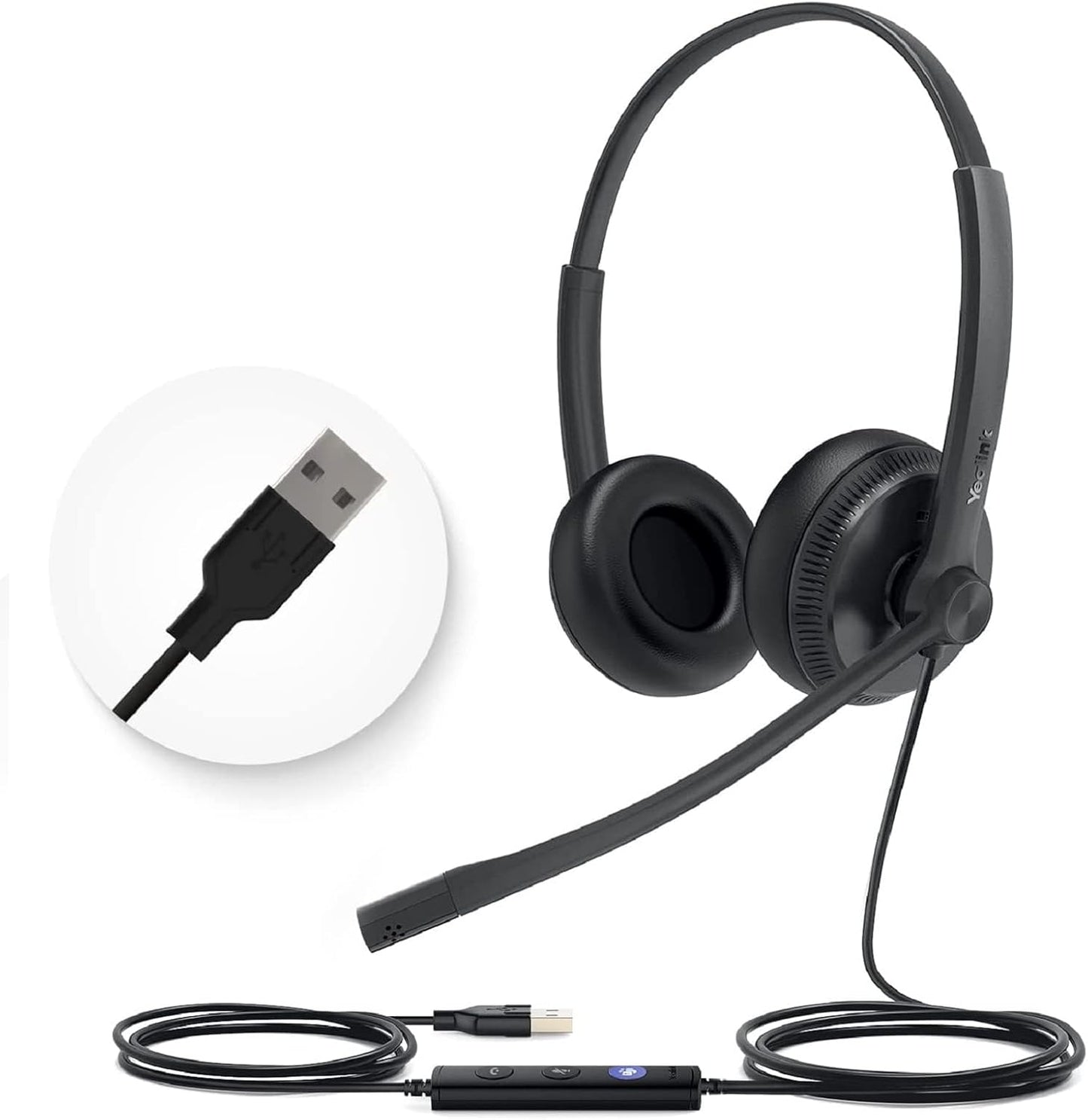 Yealink UH34 USB Headset with Mic,Stereo Wired Headphones with Noise Cancelling Microphone,Teams Certified,Professional Work Headphones for VoIP Phone PC Computer Call Center Office