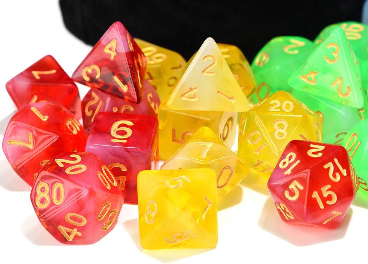 Assorted 5 Colors Polyhedral Dice Set Translucent with Black Drawstring Bag Great for Dungeons and Dragons DND RPG MTG Table Games