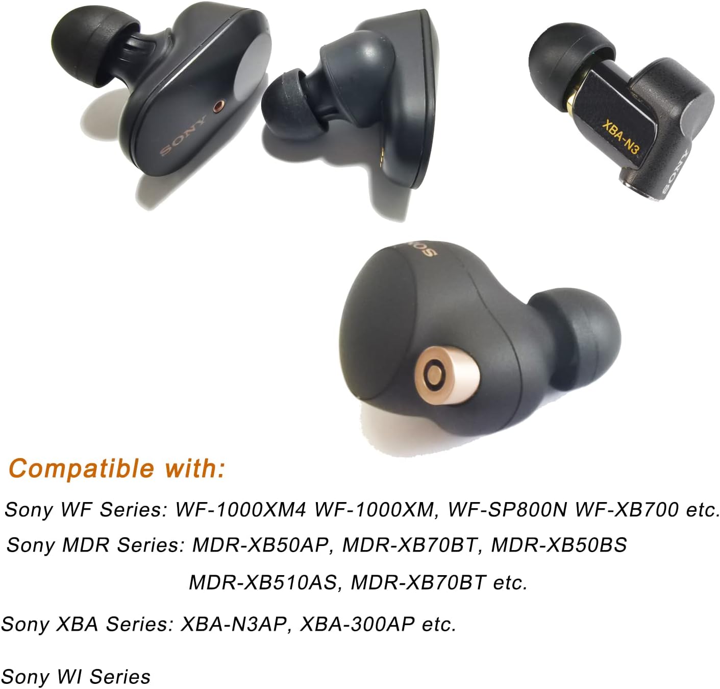 Silicone Ear Tips for Sony Earbuds Replacement for WF-1000XM4 WF-1000XM5 WF-SP800N MDR-XB50AP WF-XB700 XBA, MDR WF Series Earbuds Tips for Sony Earphone, 4 Pairs