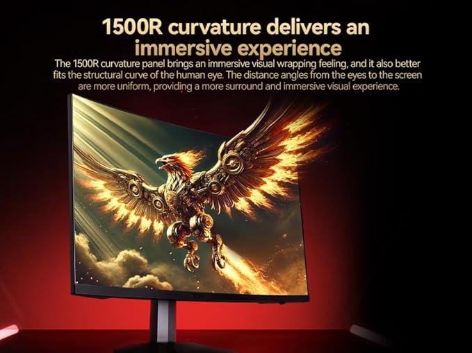 GTek 27 Inch Curved 280Hz 240Hz Gaming Monitor FHD 1080P, 1500R Curve Computer Monitor, 1920 x 1080P, VA 1ms MPRT,FreeSync, DisplayPort/HDMI, 90% DCI-P3 - F2740C