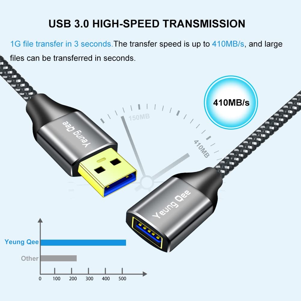 USB 3.0 Extension Cable 1 ft,5Gbps High Speed USB 3.0 Type A Male to Female Extension Cord,USB Extension Lead Compatible with USB Flash Drive, Hard Drive, Card Reader,Scanner,Keyboard (1FT)