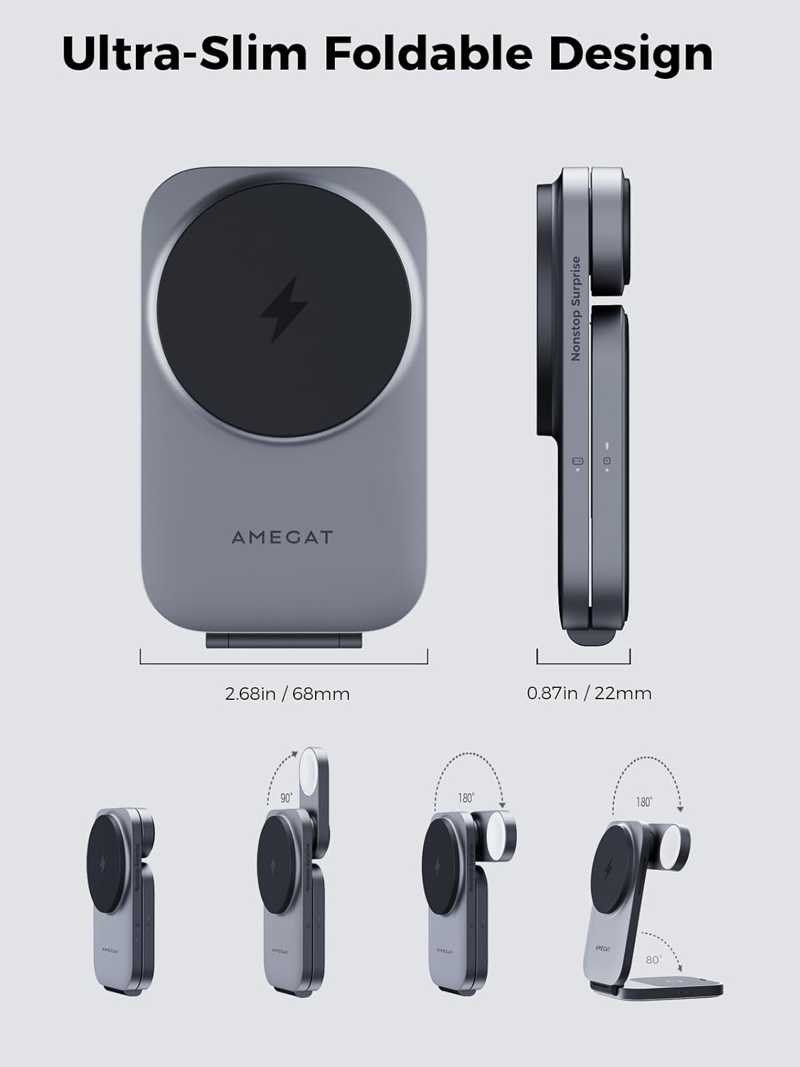 3 in 1 Charging Station, MagFusion Z Foldable Qi2 Certified 15W Wireless Charger Stand Compatible with MagSafe for iPhone 16/15/14/13/12, Apple Watch, AirPods (30W PD Charger Included)