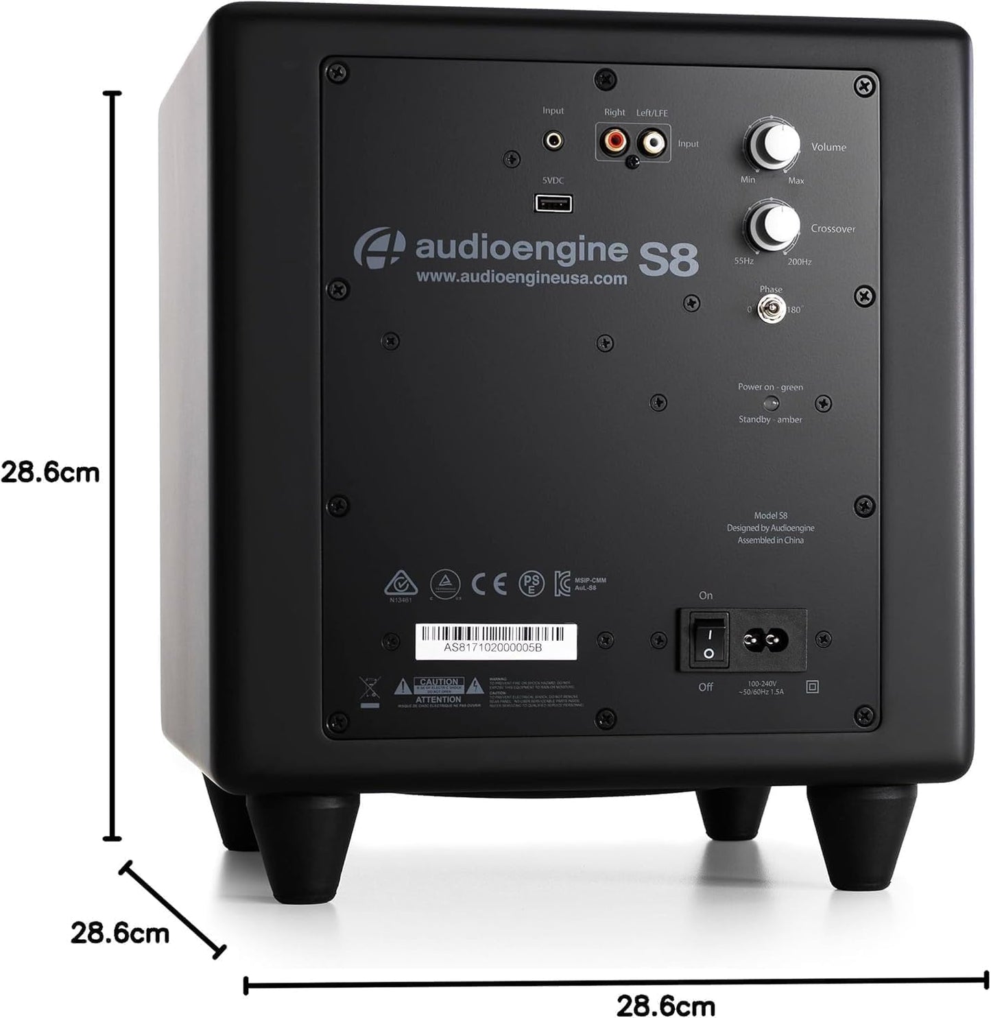 Audioengine S8 Powered Subwoofer Speaker - 250W 8-inch Home Woofer with Built-in Amplifier and Dual Audio Inputs for Home Audio