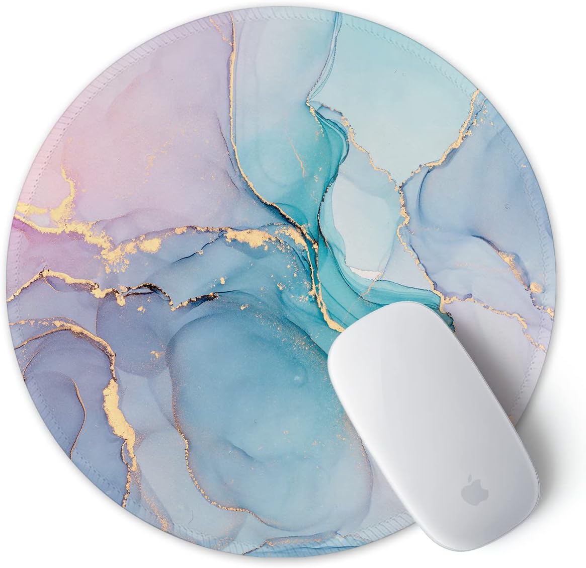 ITNRSIIET Round Mouse Pad with Stitched Edge Premium-Textured Waterproof Non-Slip Rubber Base Desktop Protection Mat Diameter 8.7 inches, Color Textured Marble