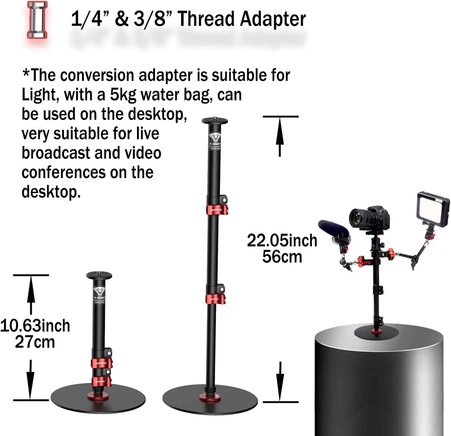 IFOOTAGE Cobra RB-A200,Round Base Monopod,Professional Camera Aluminium Monopod with Quick Adjustment Height Buckle,Compatibility DSLR Cameras Camcorders(56cm/22.04Inc)