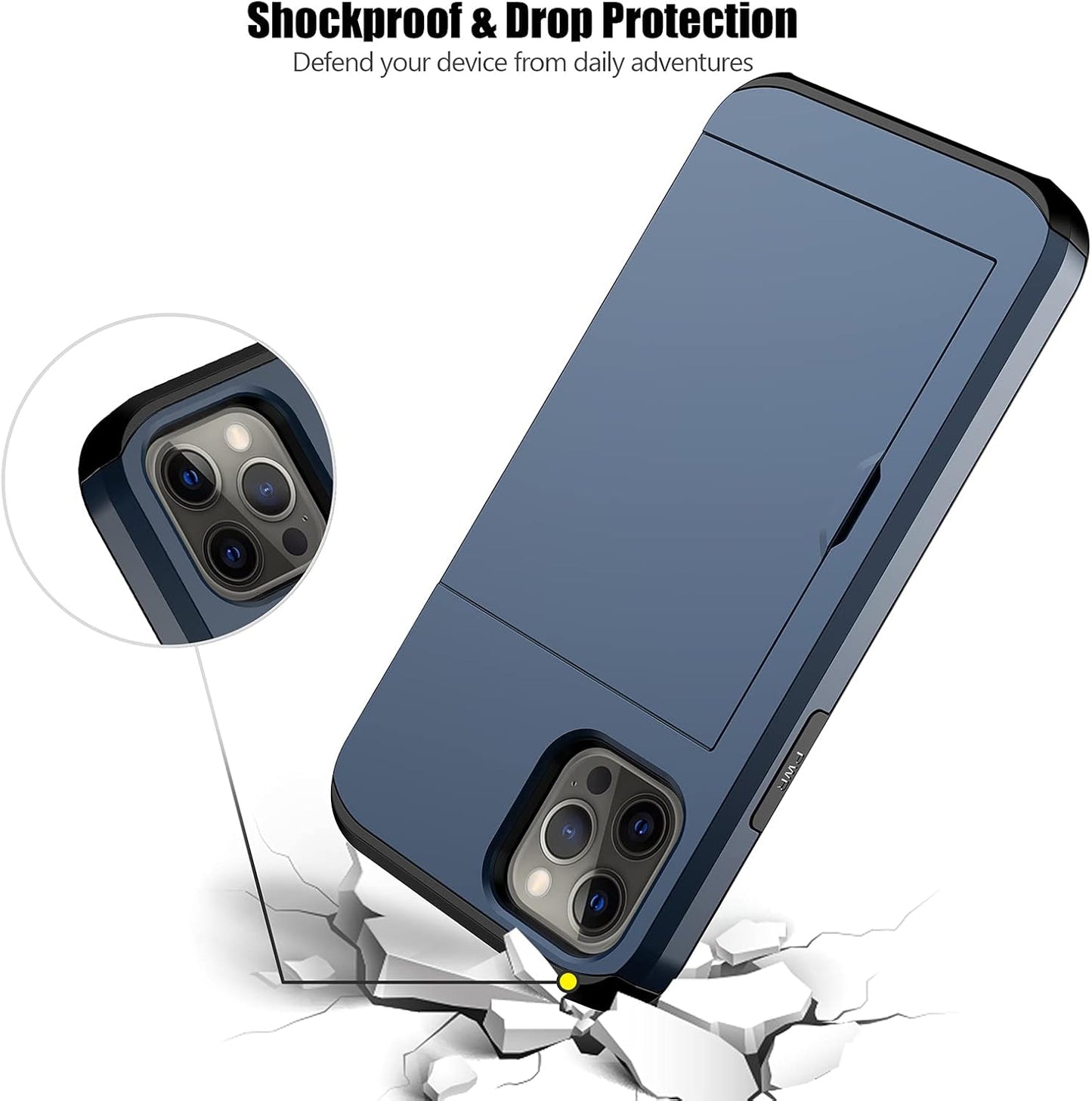 Nvollnoe for iPhone 12/iPhone 12 Pro Case with Card Holder Heavy Duty Protective Dual Layer Shockproof Hidden Card Slot Slim Wallet Case for iPhone 12/12 Pro for Men&Women(Blue)