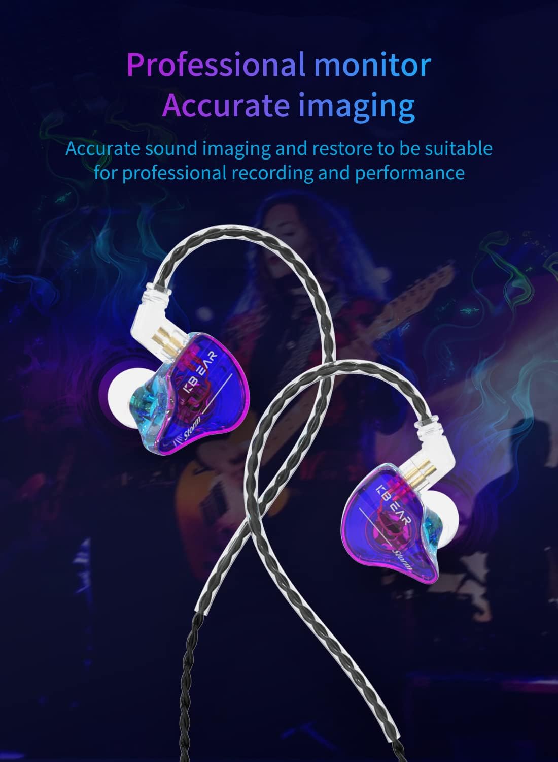 YINYOO KBEAR Storm Earphones in Ear Monitor for Singers Drummers Musicians Bassists, Hi Res Wired Earbuds in Ear Headphones Custom IEM, Detachable OFC Silver-Plated Cable Auriculares