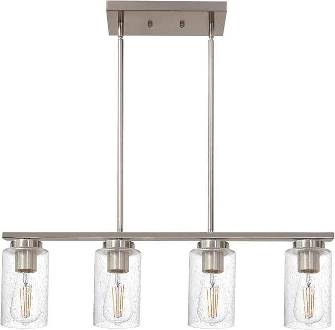 TODOLUZ 4-Lights Kitchen Island Pendant Light Fixture with Seeded Glass Shade, Brushed Nickel Hanging Ceiling Lighting for Farmhouse Dining Room