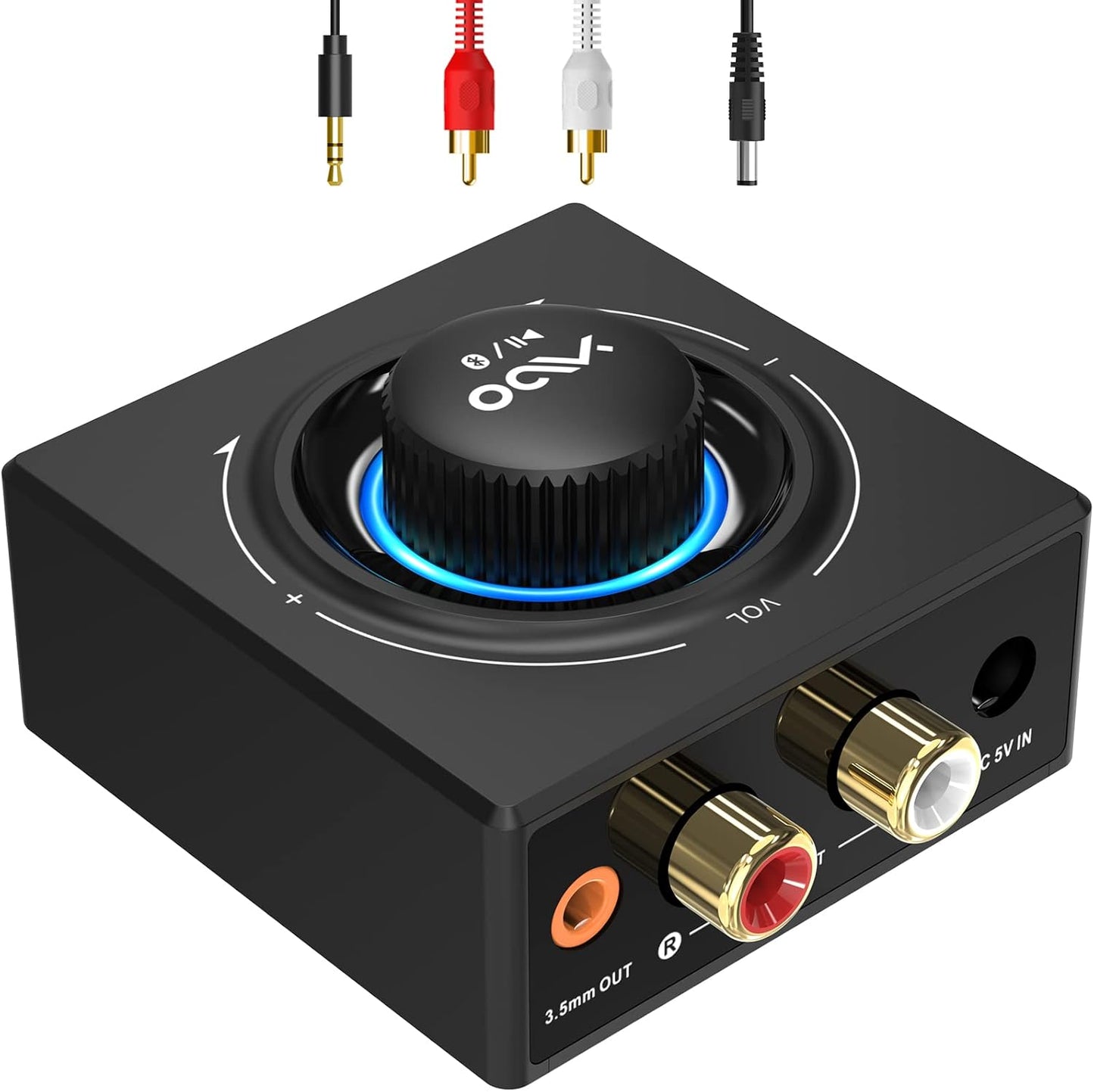 YMOO B06T3 Bluetooth 5.3 Receiver, 100ft RCA Bluetooth Audio Adapter for 3.5mm Jack AUX HiFi Home Stereo/Speaker from Smartphone/Tablet/Laptop,Dual Link for Two Speakers,SBC AAC Audio