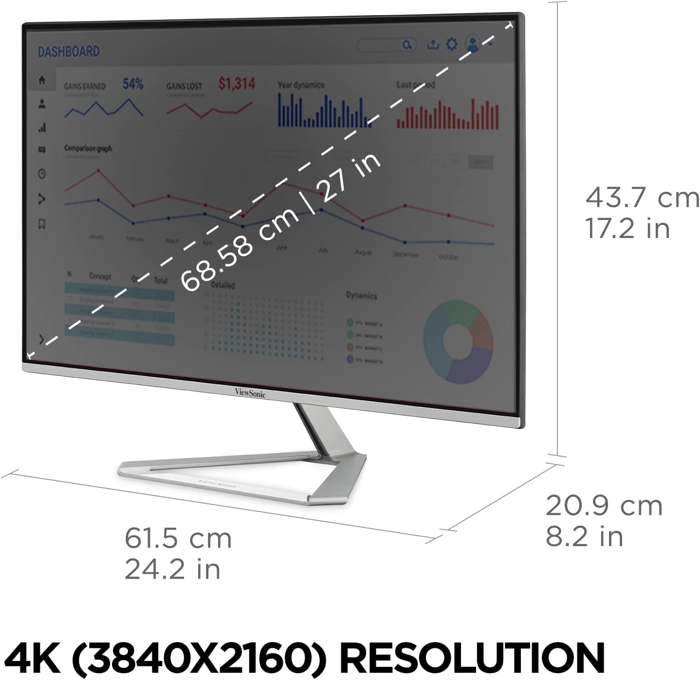 ViewSonic VX2776-4K-MHDU 27 Inch 4K UHD IPS Monitor, 65W USB C, HDR10 Content Support, Thin Bezels, HDMI and DisplayPort