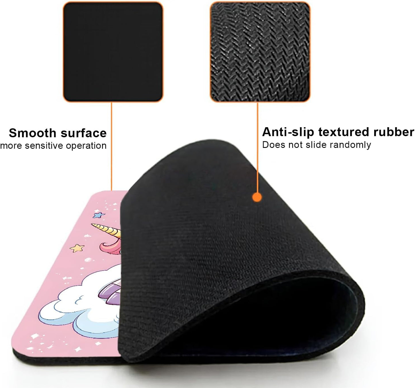 Mouse Pad, Pink Cute Unicorn Mouse Pads for Desk, 9.5" x 7.9" Non-Slip Rubber Base Computer Mousepad with Women, Portable Square Design for Wireless Mouse and Pad Laptop Office & Travel