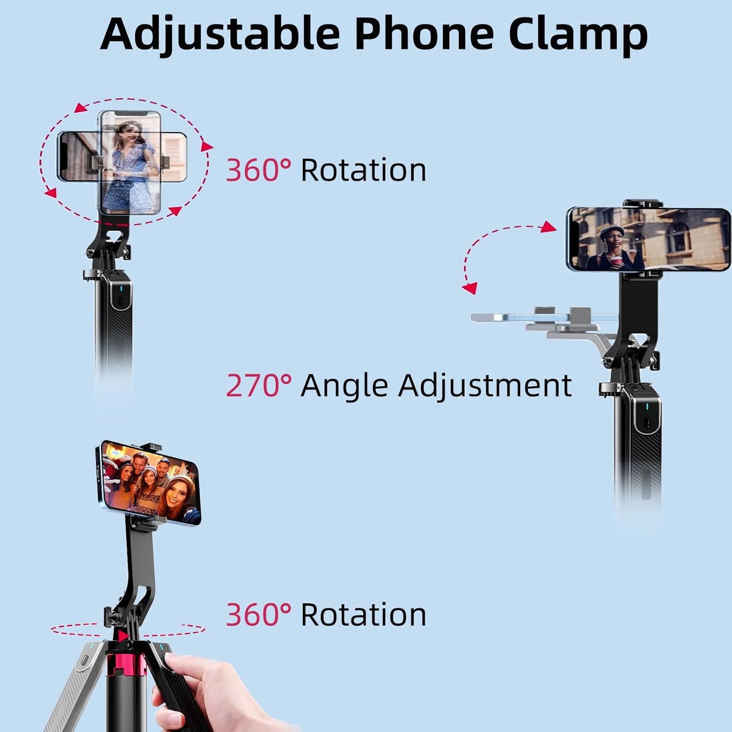 WOVTE 62" Selfie Stick with 2 Lights, Extendable Stand for iPhone, Selfie Stick with Remote, Portable Phone Tripod for Cell Phone Compatible with iPhone/Android, Camera & GoPro