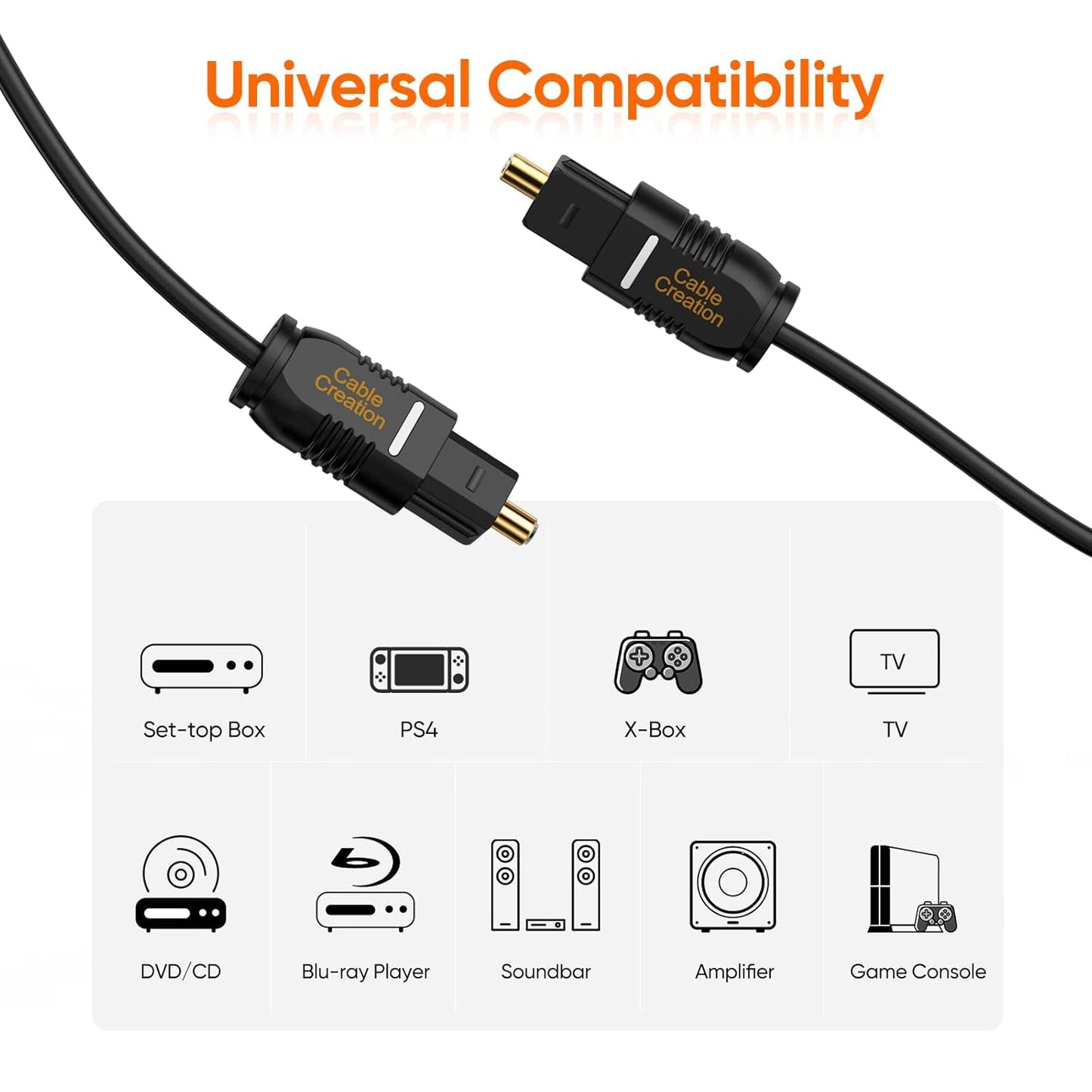 CableCreation Optical Digital Audio Cable 15FT, Thin Fiber Optic Toslink Gold Plated Optical S/PDIF Cord for Home Theater, Sound Bar, TV, PS4, Xbox, DVD/CD Player, Game Console& More, Black