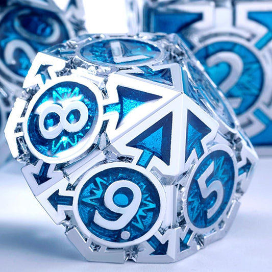 Rare Chrome-Plated DND Dice Set, Metal D&D Dice Sets Made of Durable Zinc Alloy，Dungeons and Dragons Dice with Gift Box, D and D Dice Set (Blue)
