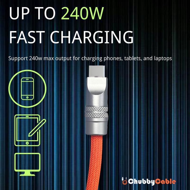 chubbycable Colorblock Chubby - Spring Braided Silicone Charge Cable Coiled USB C Cable Fast Charging Type C Charger Cord for Car, Light Blue+Orange, USB-A to Type-C, 2.29FT-3.6FT
