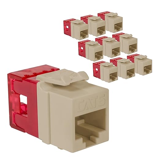 ICC CAT6 Keystone Jack with Slim Profile 180 Degree Punch Down, RJ45 UL Listed PoE++ TAA Compliant for Wall Plate or Patch Panel, Works with JackEasy Termination Tool, Ivory 10 Pack