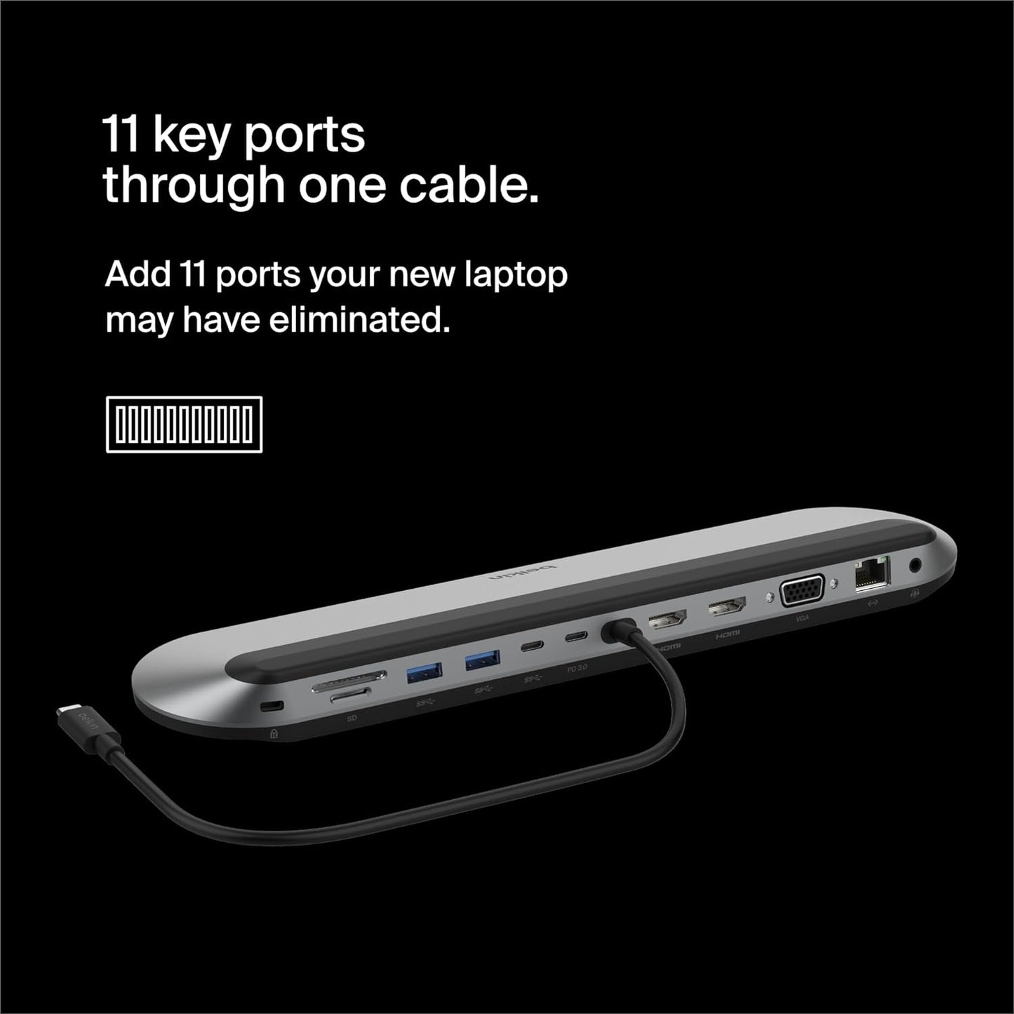 Belkin Connect 11-in-1 Universal USB-C Pro Dock w/ 3-Monitor Support, Silicon Motion Technology - Works with Mac, Windows, and Chromebook - 100W PD w/ 10Gbps Transfer Speeds & 2.5Gbps Ethernet - Grey