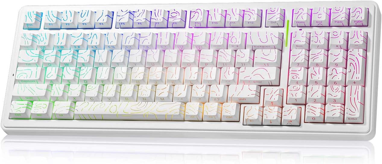 x AULA F99 Keyboard Gaming, Wireless Mechanical Keyboards, Hot Swappable Custom Creamy White Keyboard, RGB Backlit PC Gaming Keyboards,BT5.0/2.4GHz/USB-C,Topographic Side-printed Keycaps,LEOBOG Switch