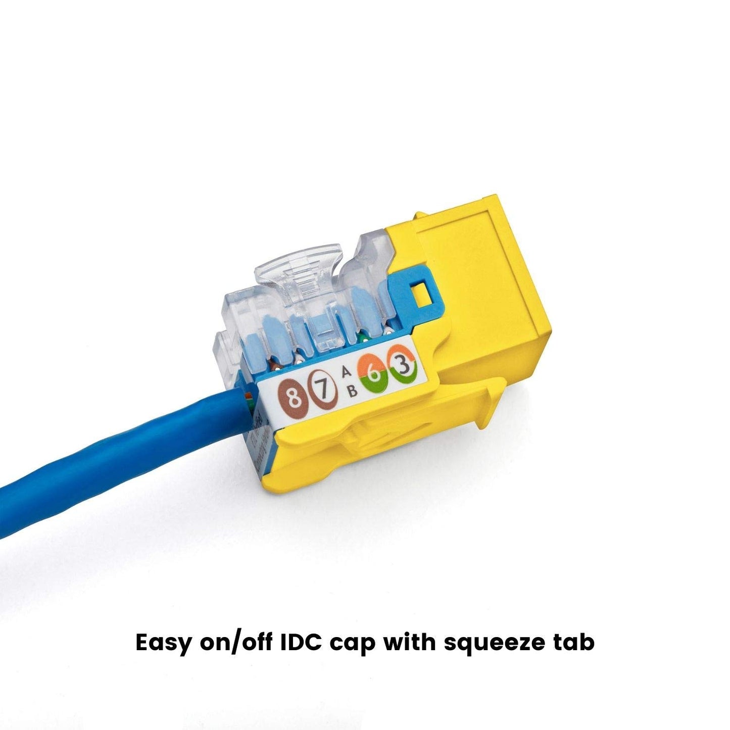 trueCABLE Cat5e Keystone Jack, Unshielded (UTP), 90 Degree Punch-Down, PoE++ (4PPoE) 100W, UL Listed, ETL Verified, ANSI/TIA Certified, Modular RJ45 Female, Yellow, 12 Pack