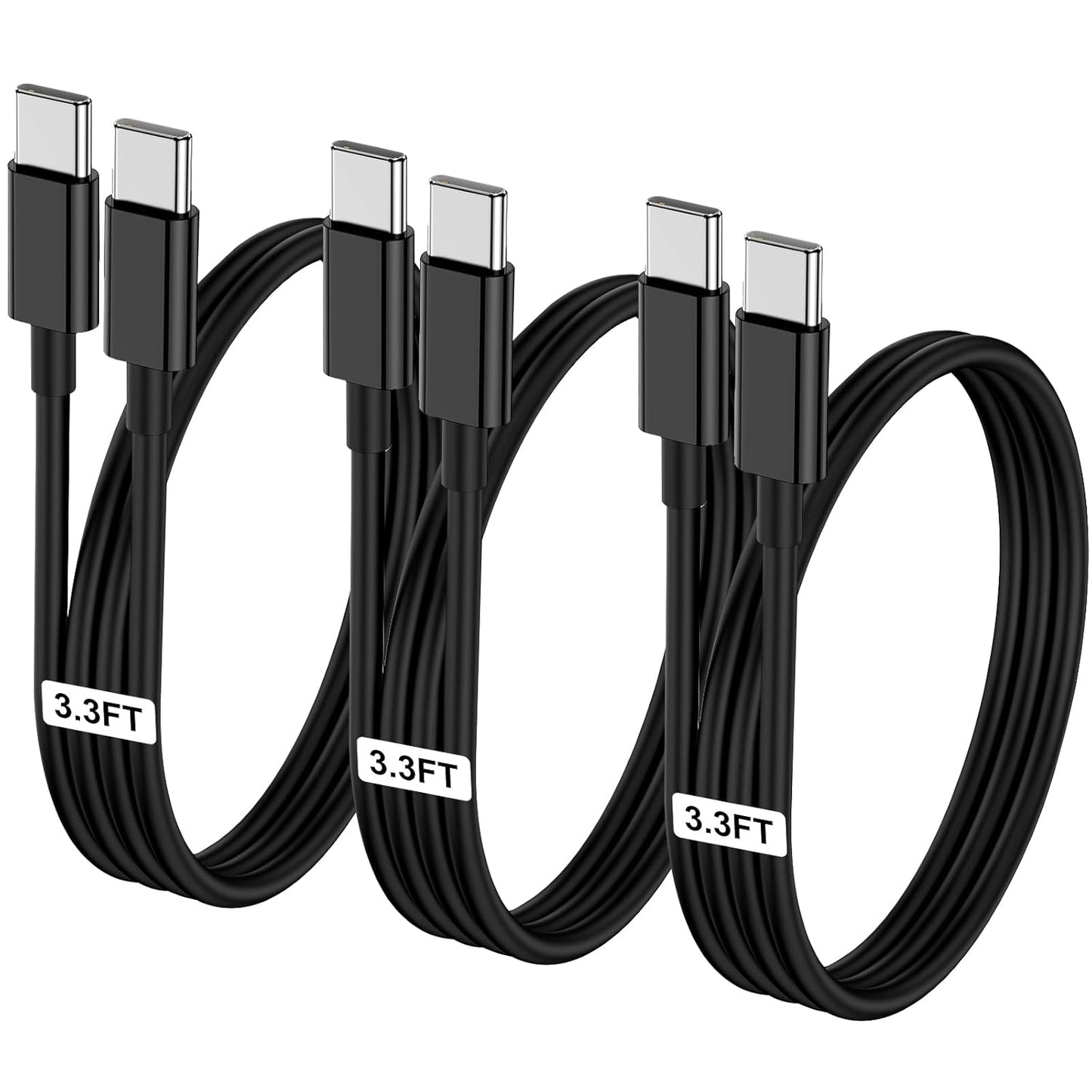 3-Pack Black 3.3FT 60W USB C to USB C Cable, Type C to Type C Cable,Fast Charging Cable for iPhone 16 15 Pro Plus Pro Max，for Galaxy S24 S23, for iPad Pro/Air, for MacBook Pro/Air and More