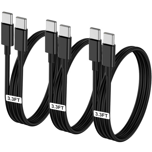 3-Pack Black 3.3FT 60W USB C to USB C Cable, Type C to Type C Cable,Fast Charging Cable for iPhone 16 15 Pro Plus Pro Max，for Galaxy S24 S23, for iPad Pro/Air, for MacBook Pro/Air and More