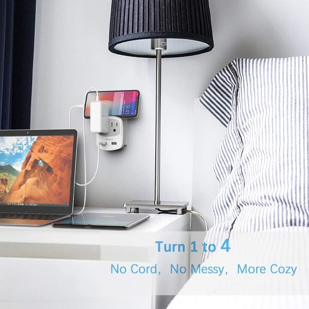 TESSAN US to Japan Plug Adapter, 2 Prong to 3 Prong Outlet Adapter with Two AC Outlets 2 USB Ports, Travel Power Adaptor for USA to Japanese Tokyo Canada Mexico Philippines Peru Colombia, Type A