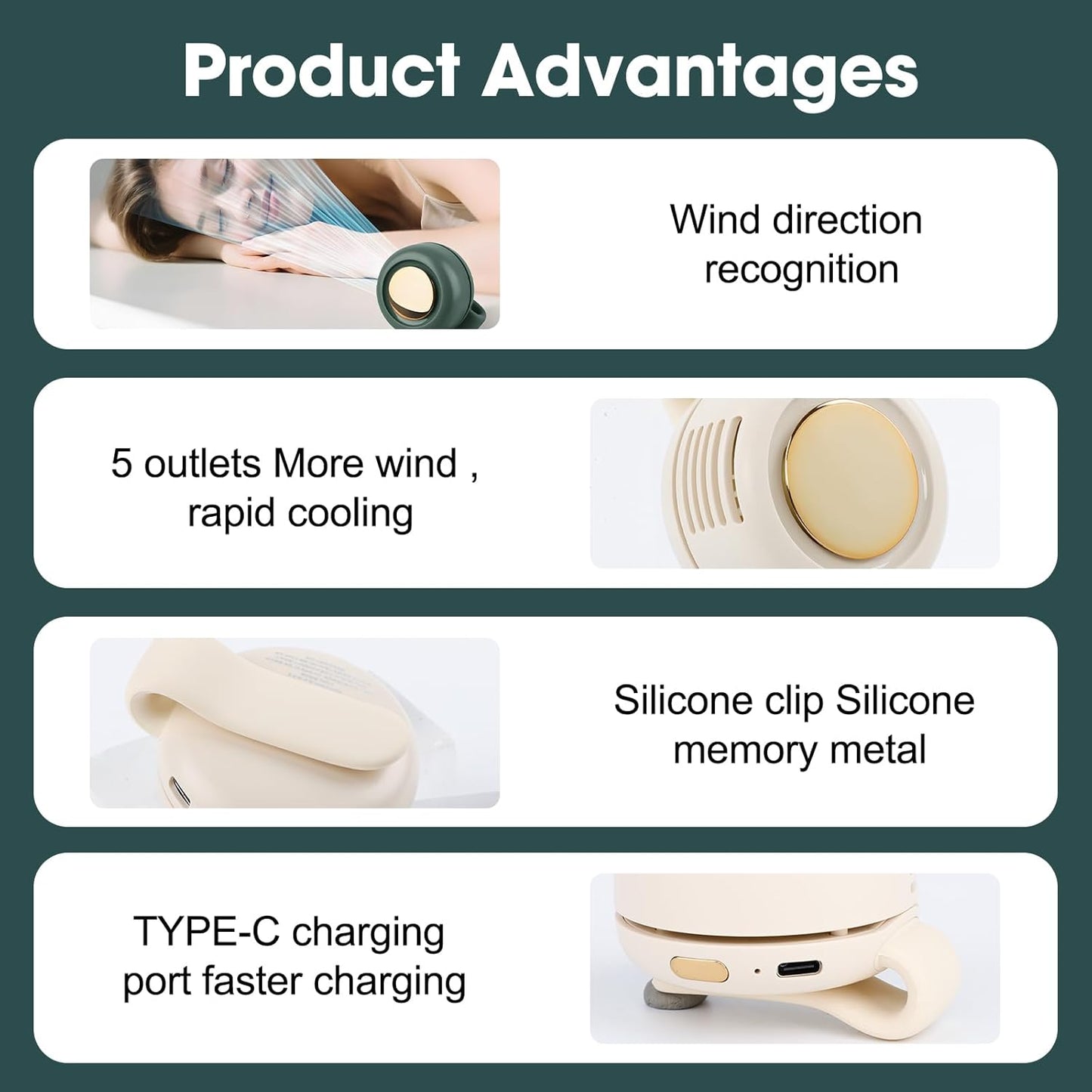 Small Clip Fan, Personal Waist Fans,Portable Silent Mini Bladeless Fan Clip On for Shirt,Hands-Free Personal Clip Fans 3 Speeds,Clips on Waist Neck Fanes for Outdoor,Camping,Travel,Office (White)