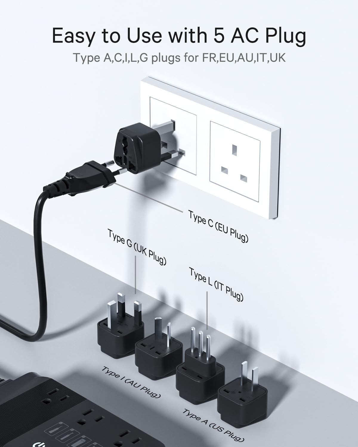 DOACE 220v to 110v Voltage Converter for European Travel: Max 500W Pure Sine Wave Voltage Converter US to Europe - 220 to 110 International Power Adapter Plug Combo Step Down Transformer Black