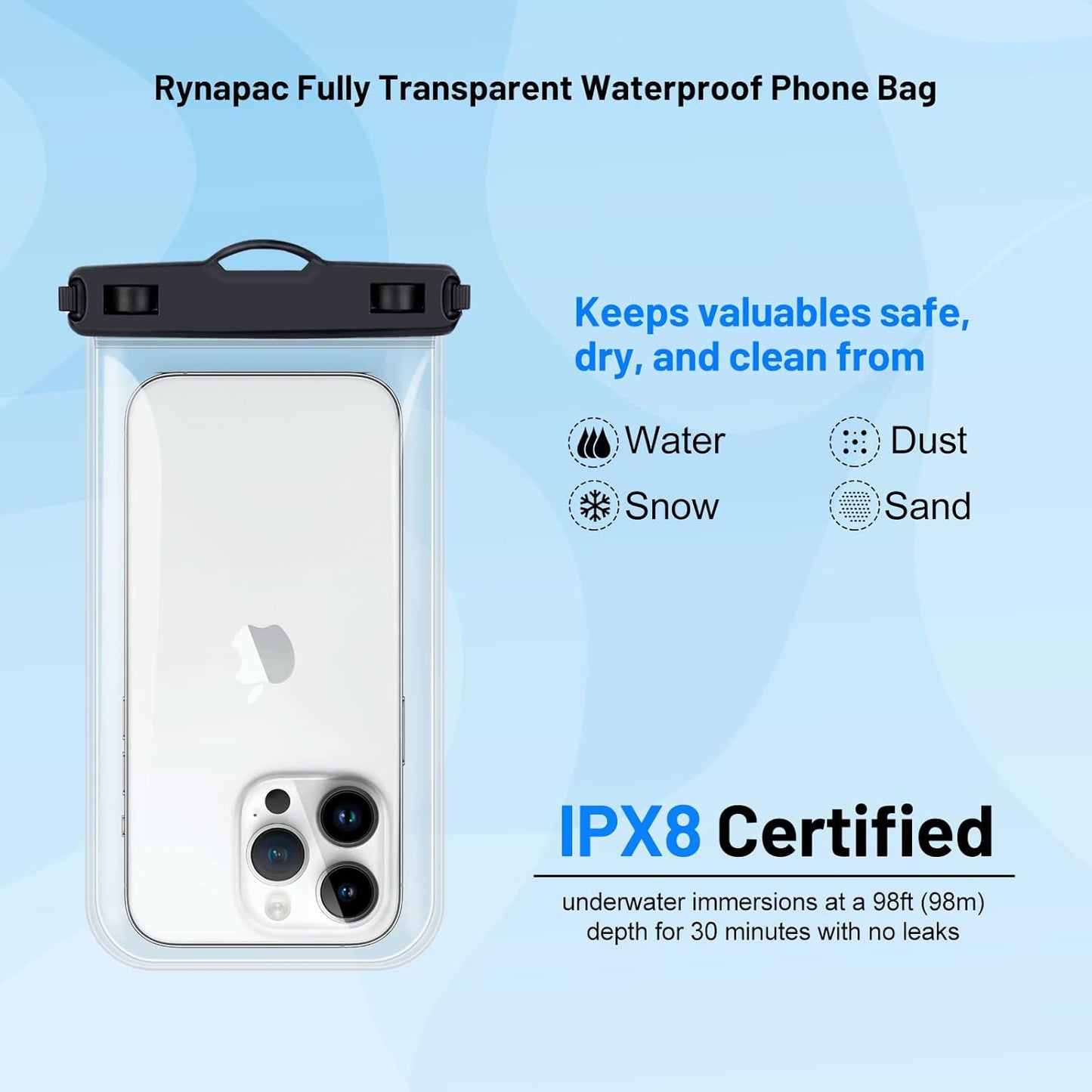 Waterproof Phone Pouch Bag - 8.5in Water Proof Cell Phone Case for Beach Travel Must Haves, Waterproof Phone Holder with Lanyard for iPhone 16 15 Pro Max Galaxy S24 Ultra Pixel 8 Pro,Cruise Essentials