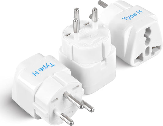 Ceptics Israel Power Adapter Travel Universal Plug,Works in Palestine,Jerusalem,Holy City-Perfect for Charging your Electronic Devices (Type H)- Safe Grounded Connection-3 Pack (GP-14-3PK),White