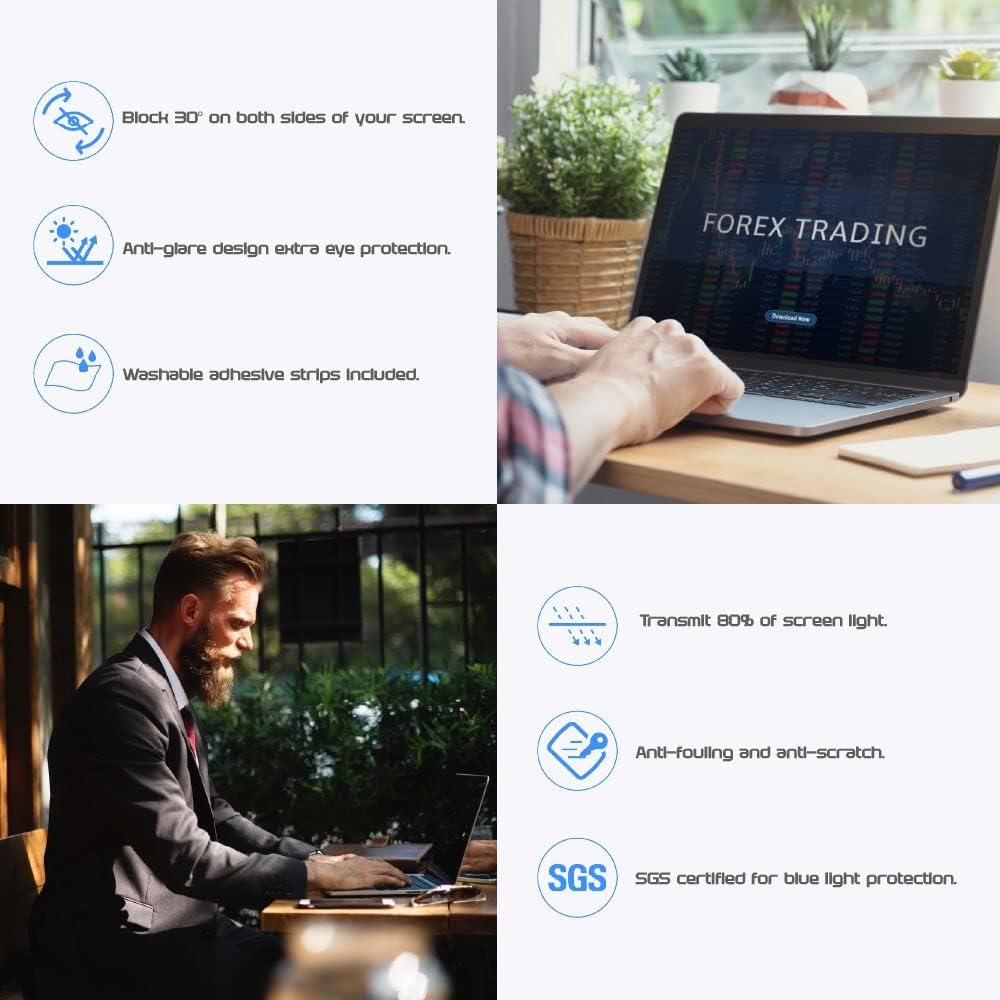 Computer Privacy Screen Filter for Widescreen Monitor - Anti-Glare, Blue Light Reduction, and Privacy Shield Protector - 24 Inch 16:10 Aspect Ratio