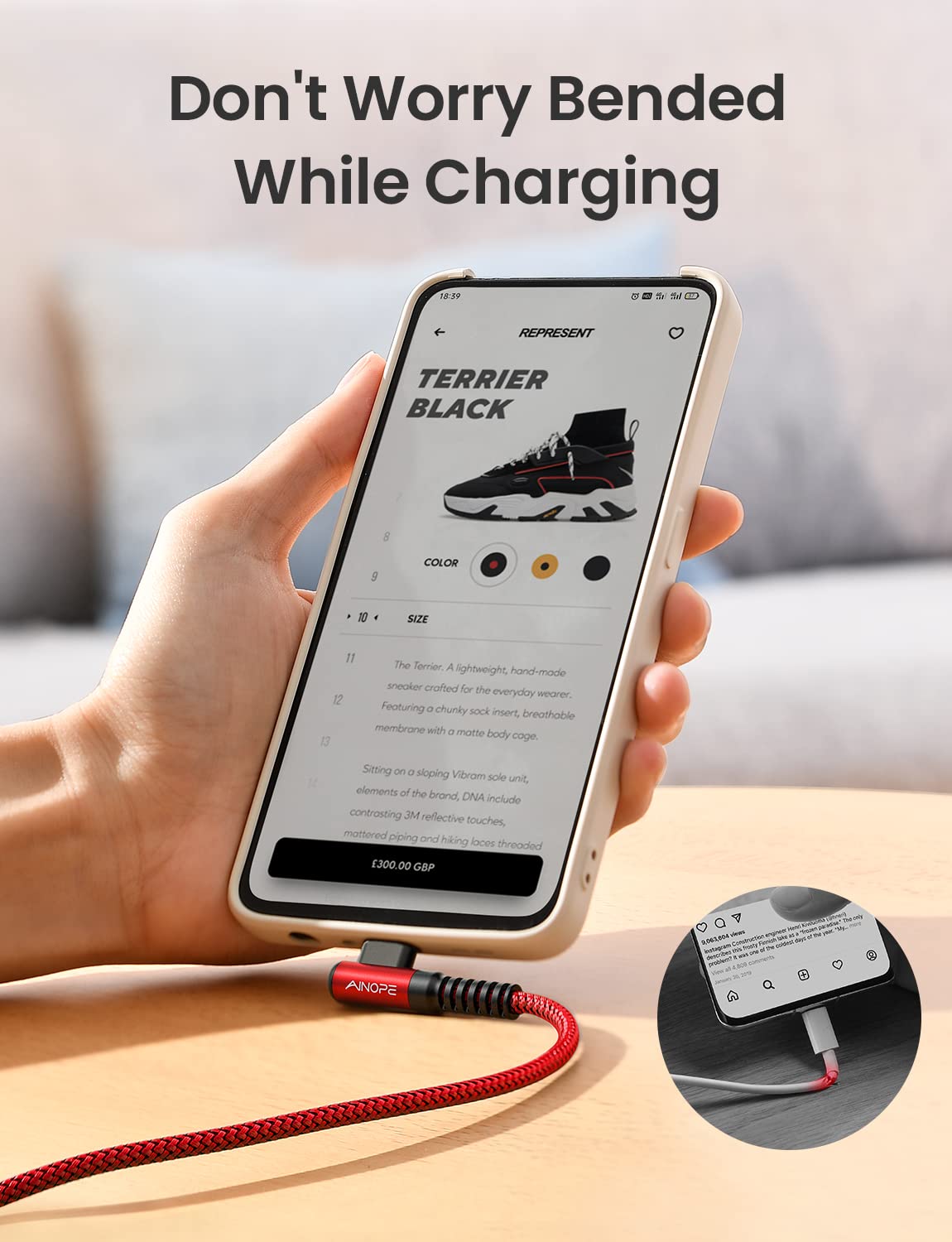 USB C Cable [2 Pack 1.6FT] Fast Charger Type C 3.1A Right Angle Nylon Braided USB Type C Cable Compatible with Galaxy Note 10 9 A51, S22 S21 S10 LG G8 G7 Charging Cord