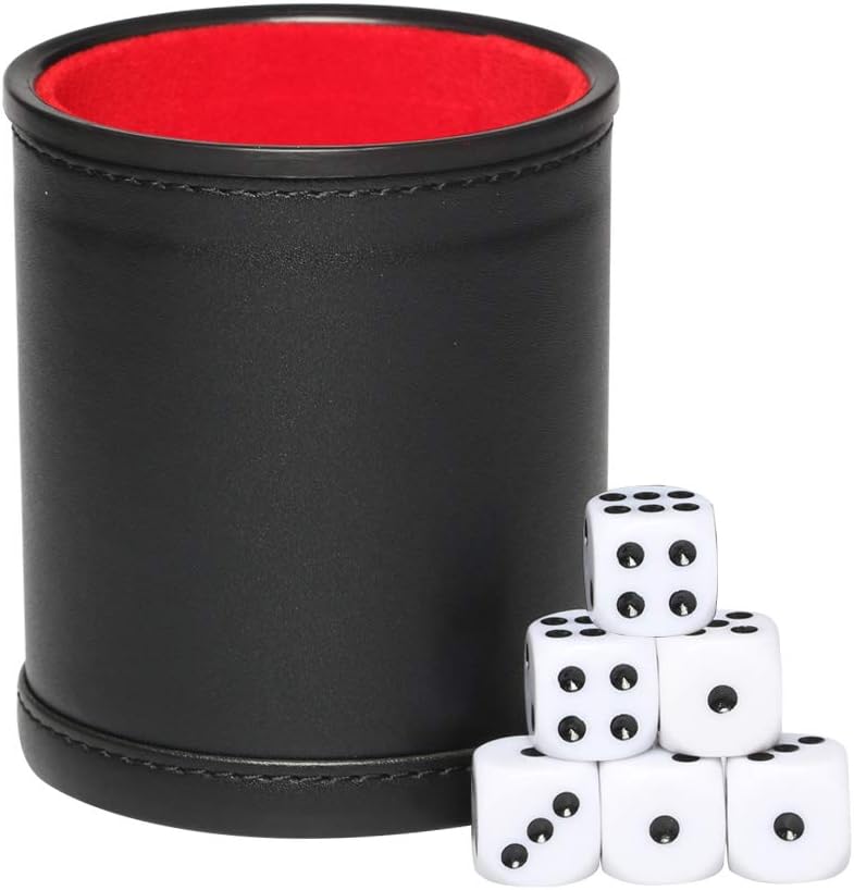 PU Leather Dice Cup Set, Felt Linning Dice Shaker for Yahtzee/Farkle/Bar Party Dice Games, Includes 16mm Dot Dices