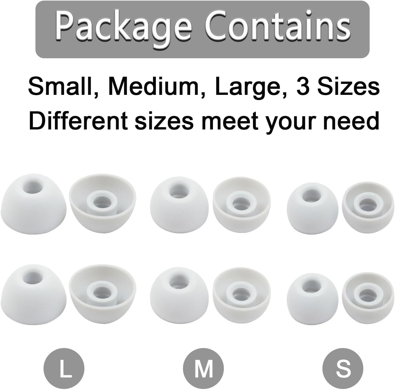 Replacement Silicone Ear Tips for Beats Fit Pro/Studio Buds/Studio Buds+ Headphone, 6 Pairs Earbuds Eartips L/M/S, Eargels Set Fit in Case, Earplug Ear Cap (Silver White)