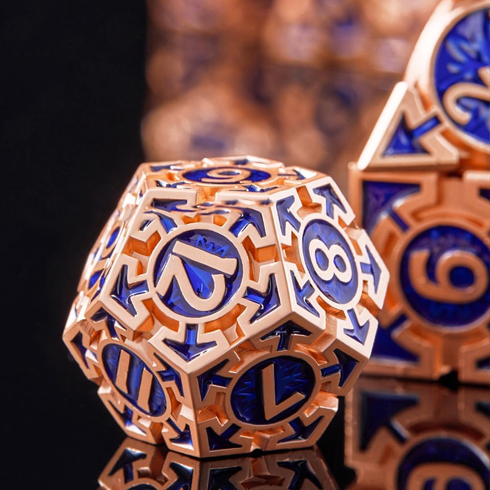 Rare Rose Gold 7-Die Metal DND Dice Set, D and D Dice with Gift Box, Role Playing Game Dice Polyhedral Metal Dice D20 D12 D10 D% D8 D6 D4 for Pathfinder Warhammer MTG RPG Board Game