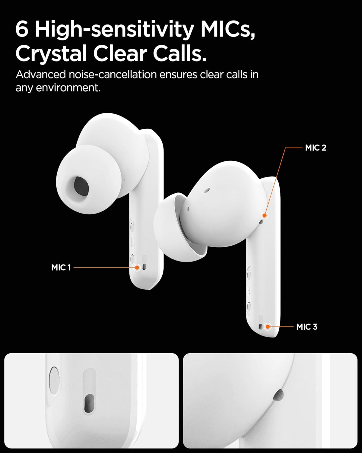 Spigen True Wireless Earbuds, Active Noise Cancellation Bluetooth Headphones with 30H Playtime, EQ Customizing App, 6 Mics, Gaming Mode, LCP Graphene Driver - White