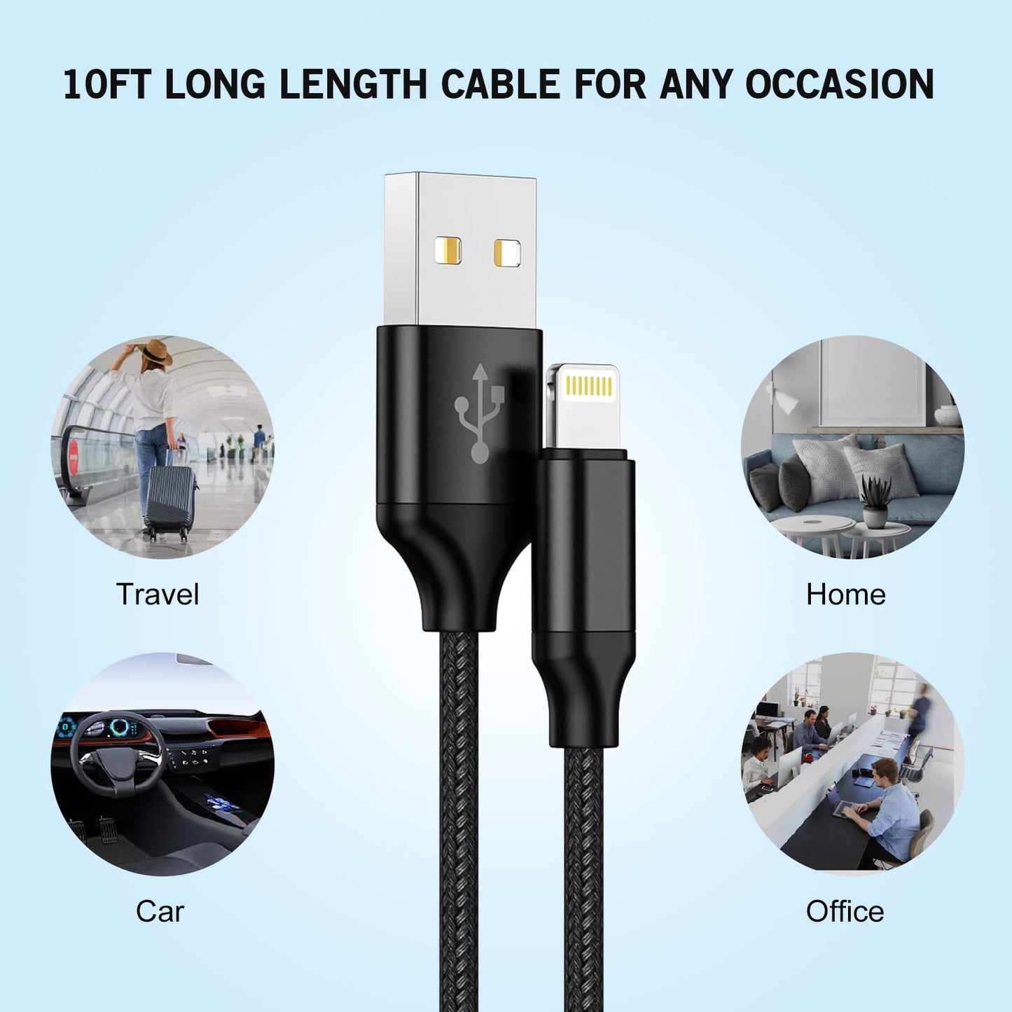 2 Pack iPhone Charger,iPhone 14 Wall Charger Cube Dual Port USB-A Adapter Block with 10FT USB A to Lightning Fast Charging Cable Cord for iPhone 14/13/12/11/Pro Max/Pro/Plus,8 Plus/7/6/XS/XR/X/SE,iPad