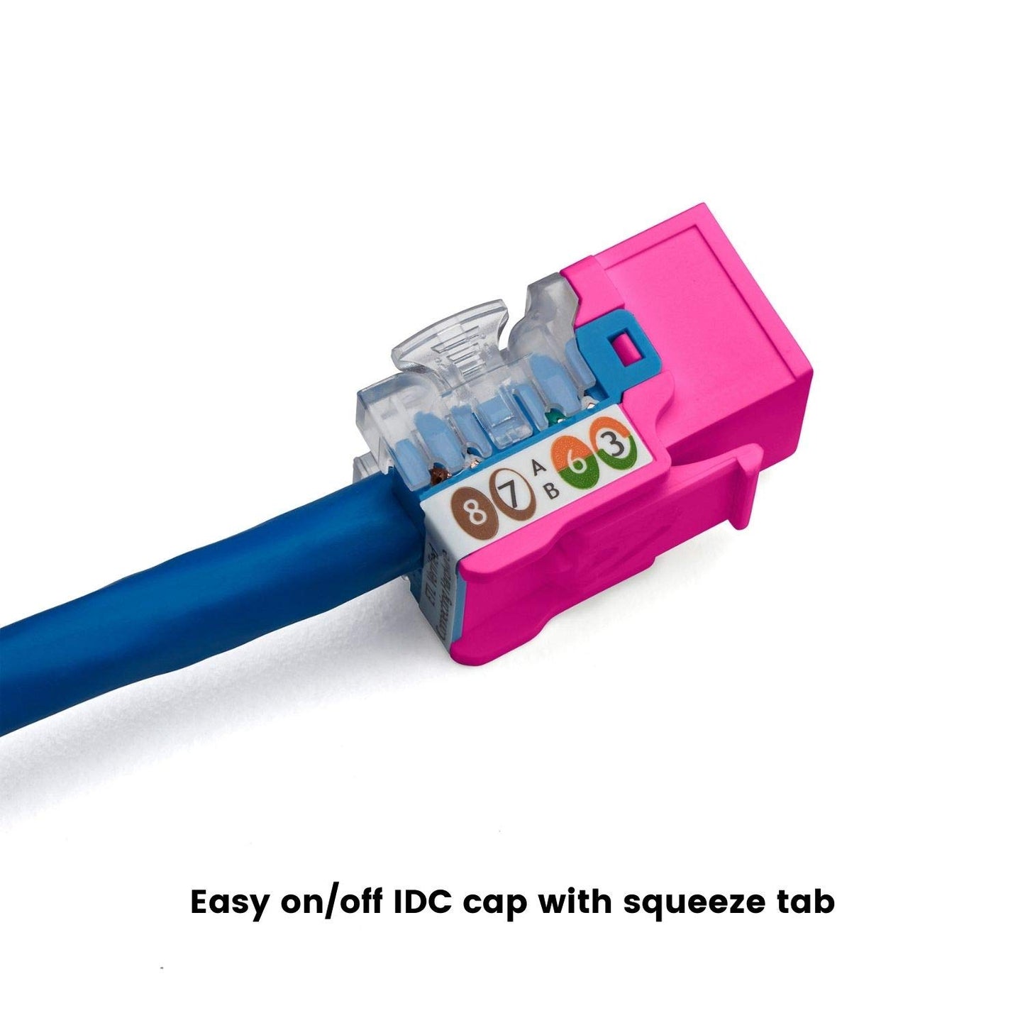 trueCABLE Cat6 Keystone Jack, Unshielded (UTP), 90 Degree Punch-Down, PoE++ (4PPoE) 100W, UL Listed, ETL Verified, ANSI/TIA Certified, Modular RJ45 Female, Pink, 24 Pack