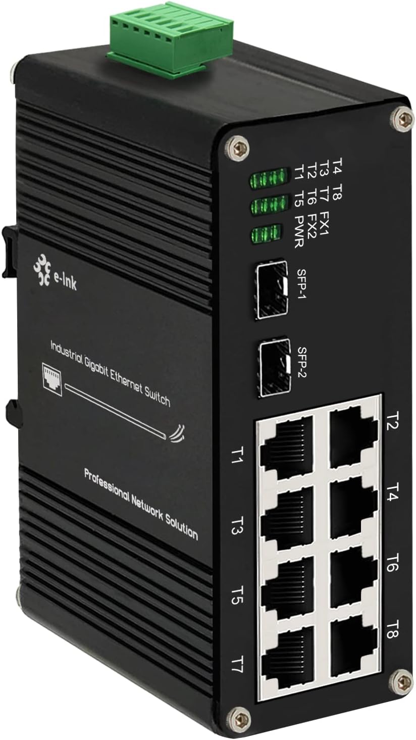 Industrial 8-Port Gigabit Ethernet Switch DIN Rail/Wall-Mount 8 port RJ45 10/100/1000Mbps Unmanaged DIN-Rail Switch Hardened 10 Ports Ethernet Fiber Switch with 2 SFP Fiber ports