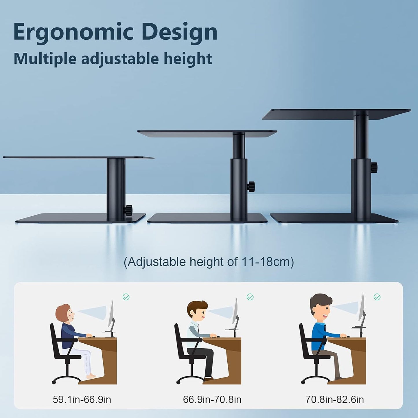 Nillkin Monitor Stand for Desk, Adjustable Height Computer Monitor Stand, Ergonomic Aluminum Computer Stand for Desktop Monitor, iMac,MacBook, Dell, HP, Lenovo and other Screen Display, Black