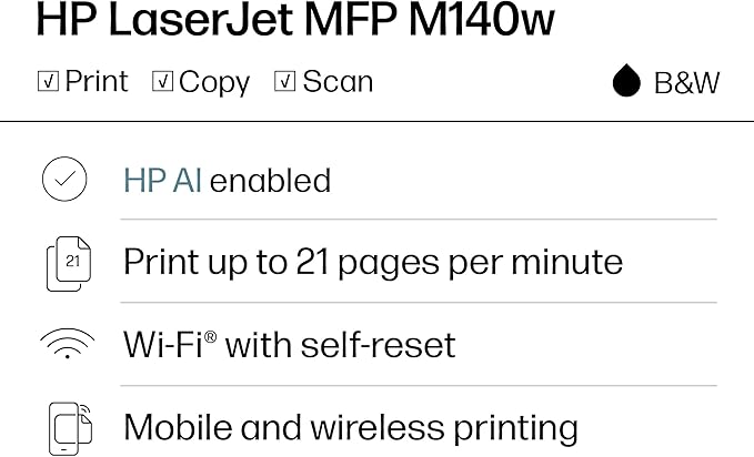 HP Laserjet MFP M140w Wireless Black & White Printer, Print, scan, Copy, Fast speeds, Easy Setup, Mobile Printing, Best-for-Small Teams
