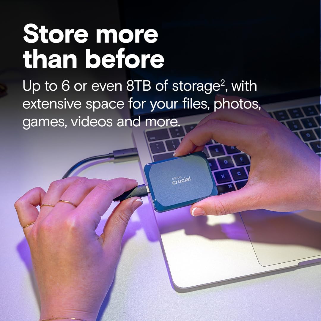 Crucial X10 6TB Portable SSD, Up to 2,100MB/s, USB 3.2 USB-C, External Solid State Drive, Compatible with Windows, Mac & Android, Durable Storage for Games, Photos & Files, Blue - CT6000X10SSD9-02
