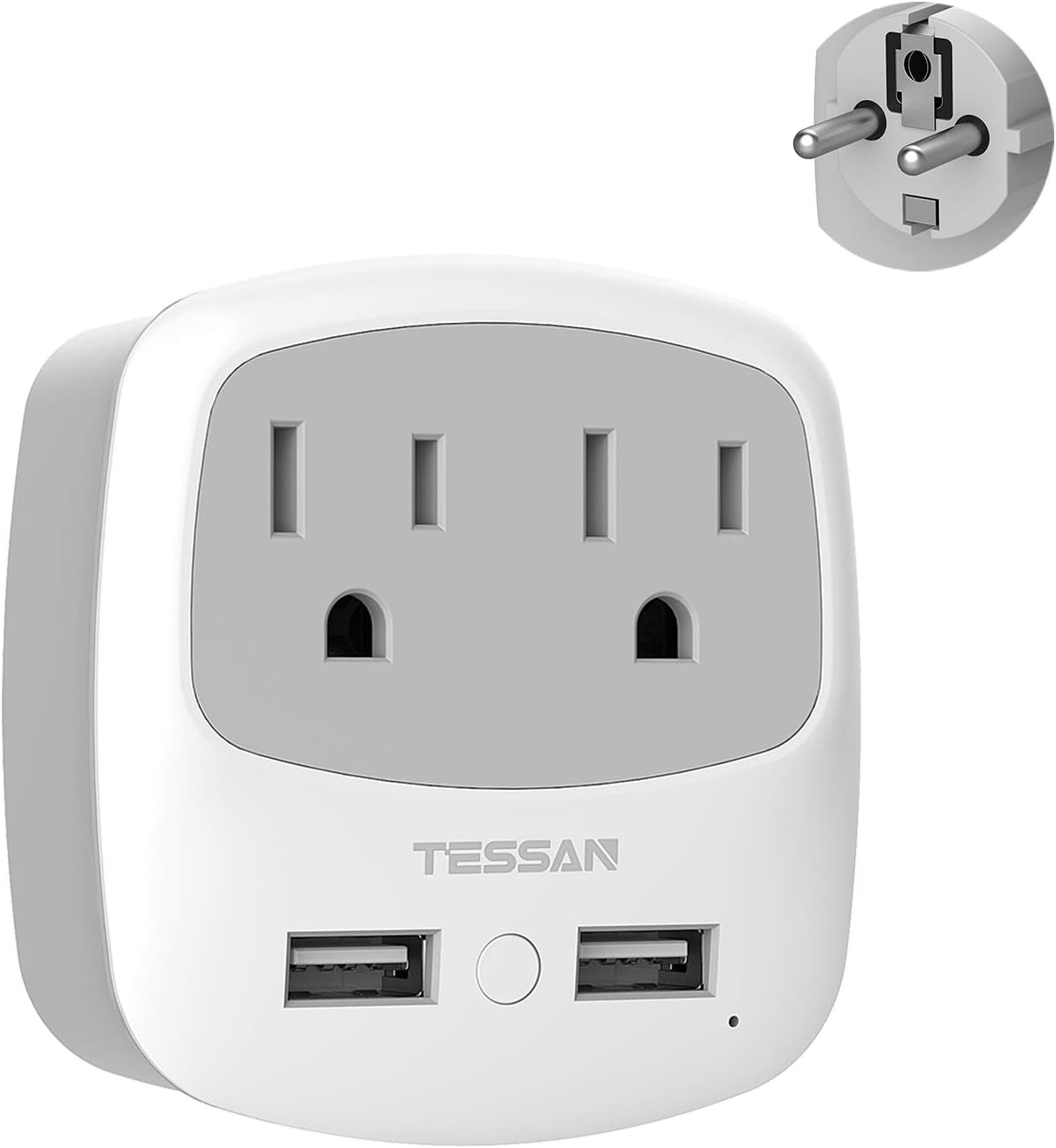 TESSAN Germany France Power Adapter, Type E F Plug Adaptor with 2 USB Ports 2 AC Outlets, US to European Europe German French Spain Greece Iceland Norway Russia Korea Poland