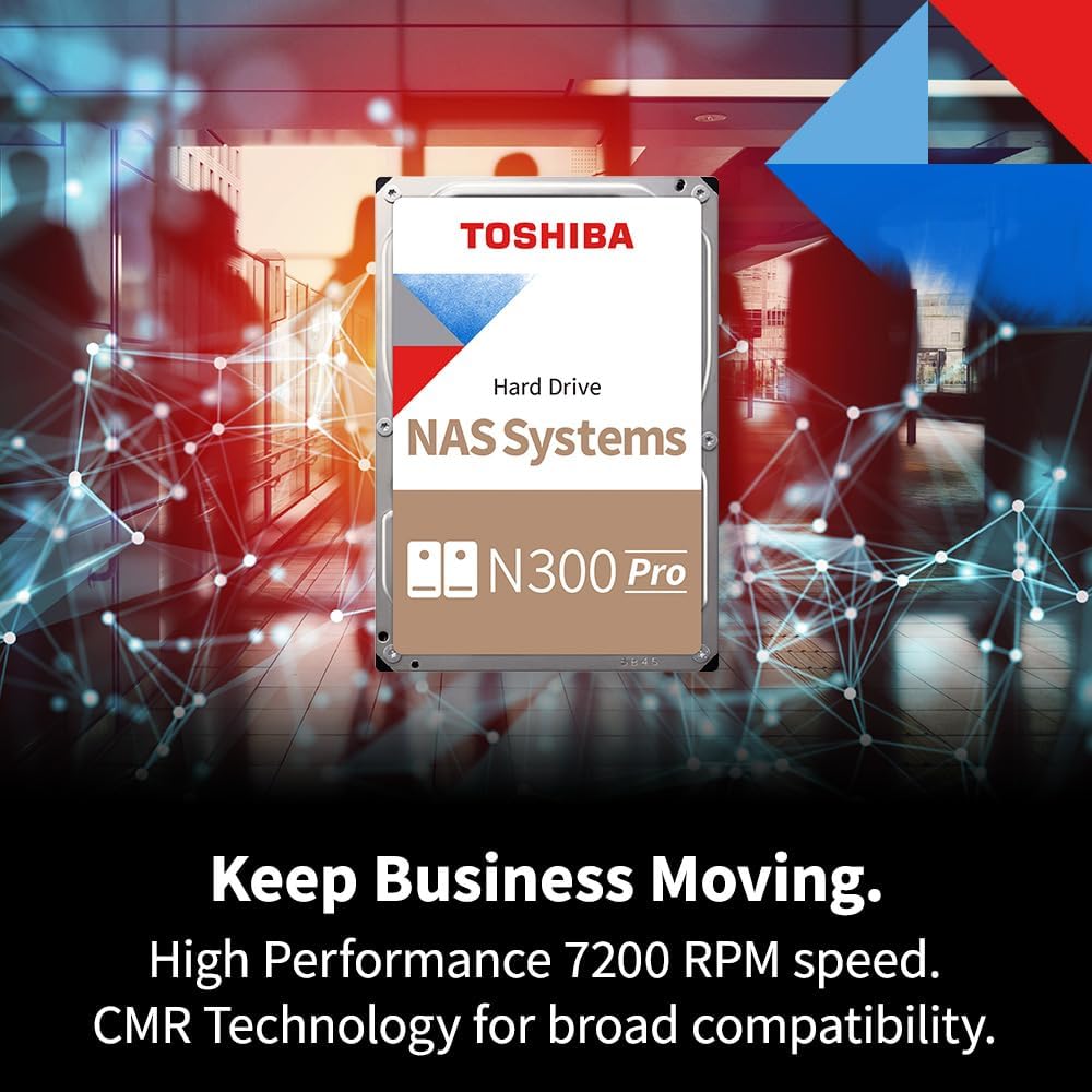 Toshiba N300 PRO 8TB Large-Sized Business NAS (up to 24 Bays) 3.5-Inch Internal Hard Drive - Up to 300 TB/Year Workload Rate CMR SATA 6 GB/s 7200 RPM 512 MB Cache - HDWG780XZSTB