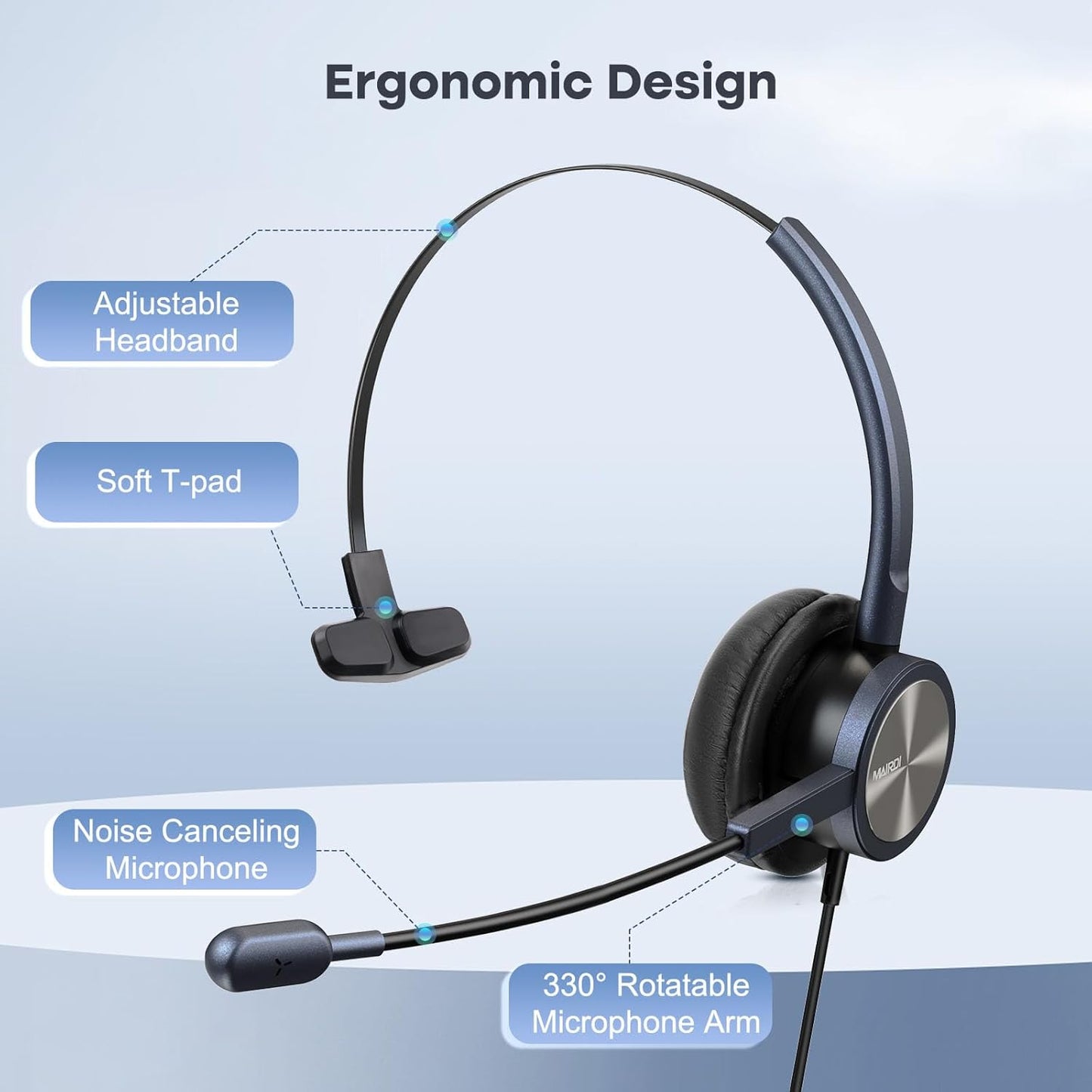 MAIRDI Telephone Headset with RJ9 & 3.5mm Jack for Office Landline Deskphone Cell Phone PC Laptop, Call Center Phone Headset with Microphone, Works for Cisco 7941 7965 6941 7861 8961