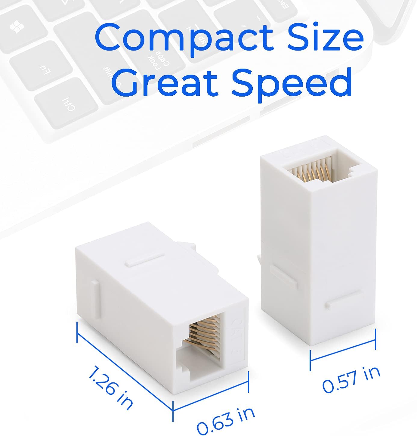 Rapink RJ45 Coupler Inline Adapter Keystone, Female to Female Network Connector 5 Pack for Ethernet Cat6/Cat5e/Cat5 Cable Extender with Gold Plated White