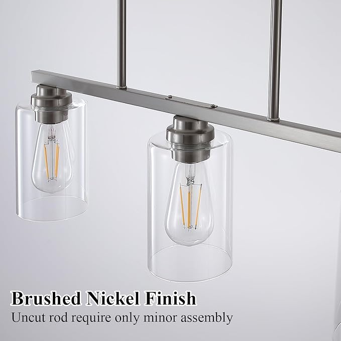 Island Light for Kitchen, Brushed Nickel Dining Room Light Fixture Over Table, 3-Light Linear Chandelier Pendant Lighting for Dining Table Kitchen Island Living Room